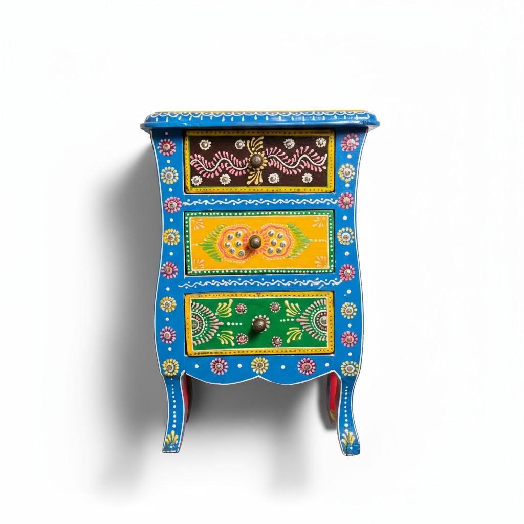 Handicraft Bedside Table, Painted Wooden Storage Sideboard, Bedroom Decors Lamp-Table, Home Living Drawer-Cupboard-Desk Dressers Home Decor