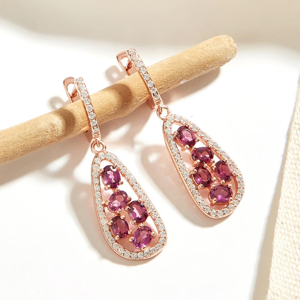 Bijuterii fine argint S925 cercei superbi cu granat rodolit natural, eleganți, de lux, pentru aniversarea doamnei și cadou de ziua de naștere