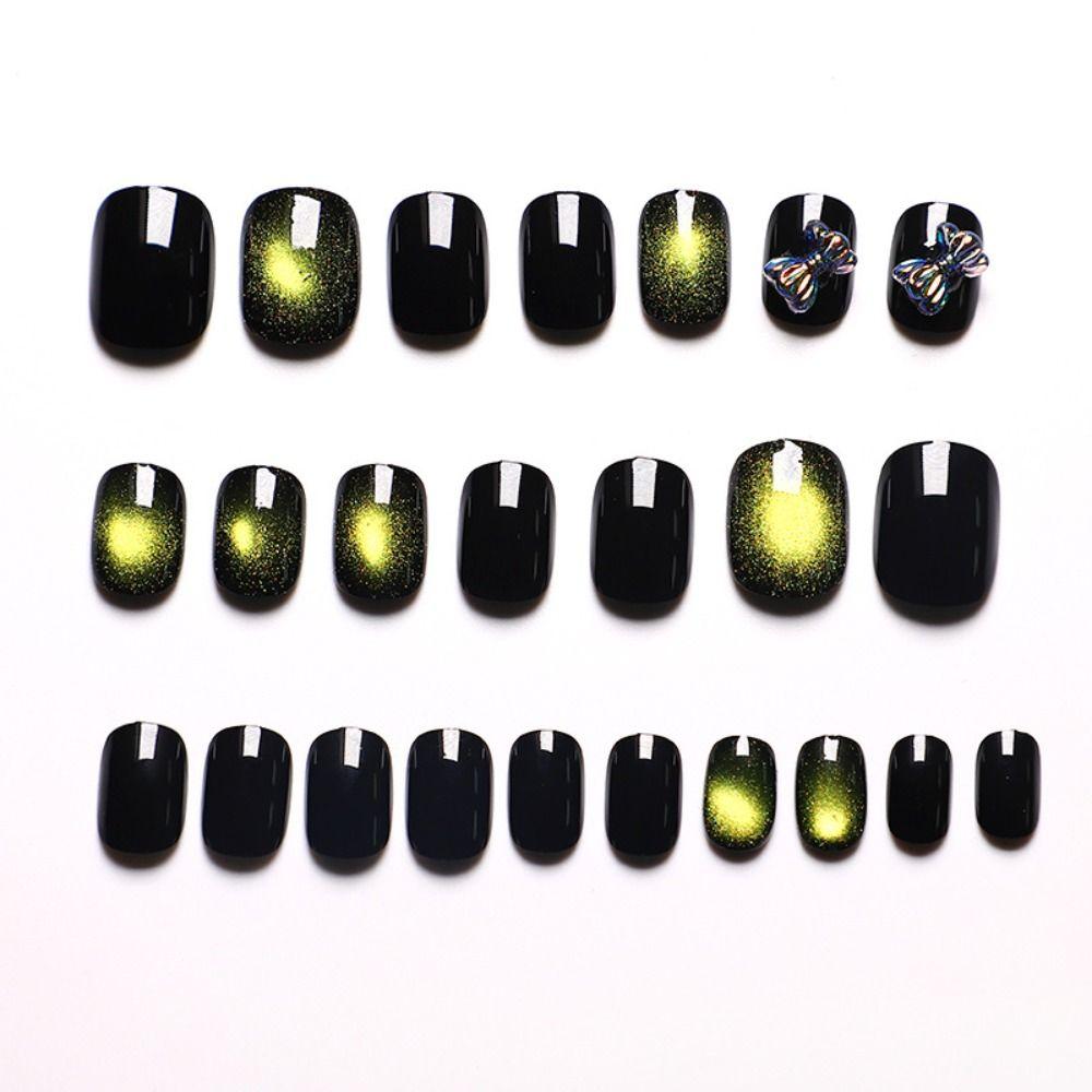 24PCS Short Fake Nails Cat Eye Artficial Nails Reusable False Nails  DIY Manicure Art