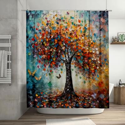Vibrant Multicolored Tree Of Life Shower Curtain - Durable Polyester, Easy Clean, For Bathroom & Window Decor