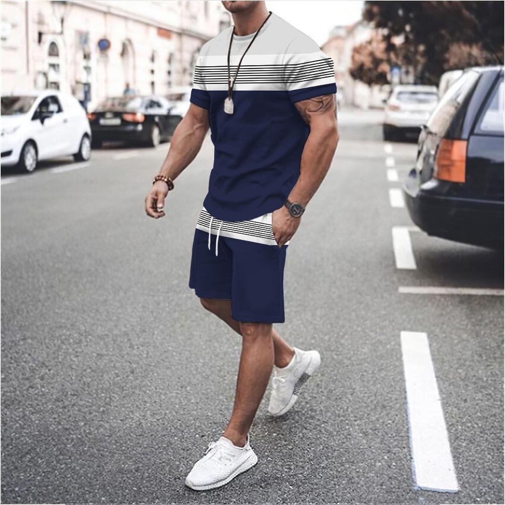 New Men's Sports Suit T Shirt Solid Color Casual Plus Size Tracksuit Man Summer Clothing Streetwear Male Shorts Two Piece Sets