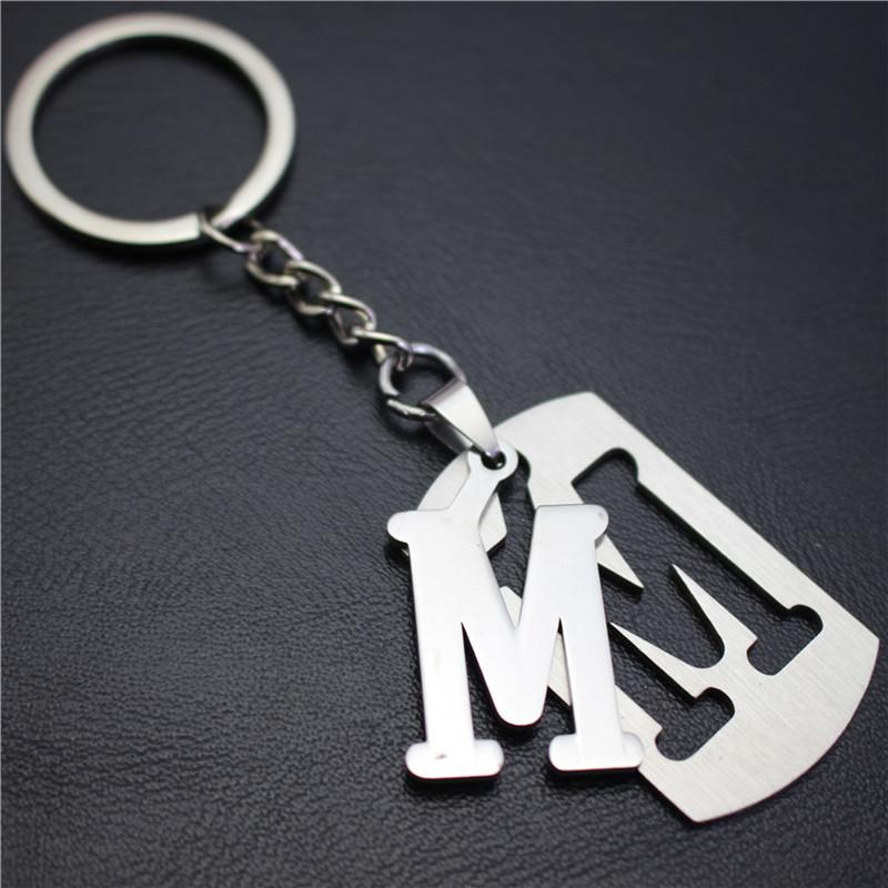 2022 DIY A-Z Letters Key Chain For Name Silver Color Steel Keychain Women Men Car Key Ring Simple Key Holder Party Gift