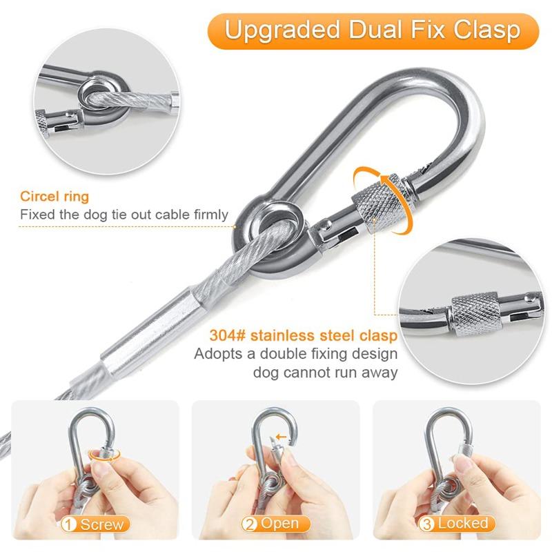 Double-headed Dog Tie Out Cable Leash Raction Rope With Metal Buckle Steel Wire Anti-rust Training Collar Outdoor Dogs Strap