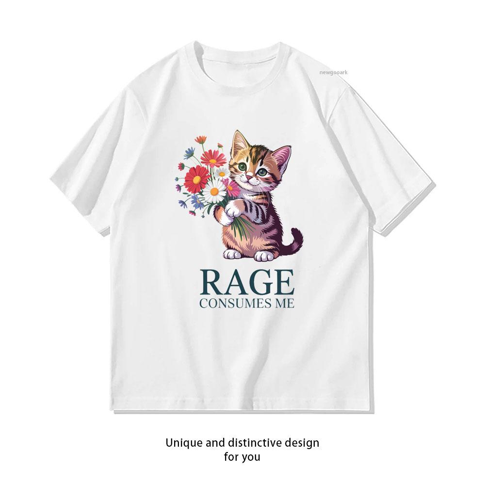 Rage Consumes me Funny Cat TShirt woman man Casual cotton graphic t shirts Creative streetwear tops tee Shortsleev
