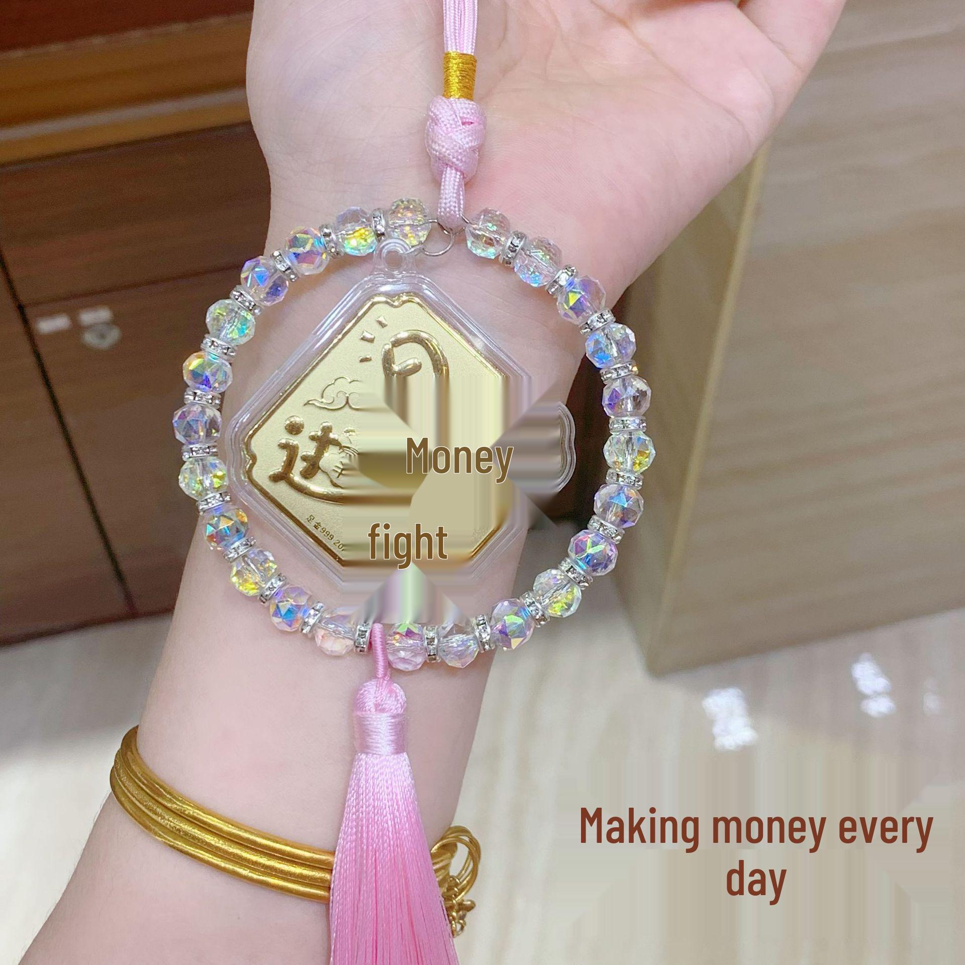Gold Beaded Chain Mobile Phone Pendant - Pure 999 Gold Keychain for Prosperity