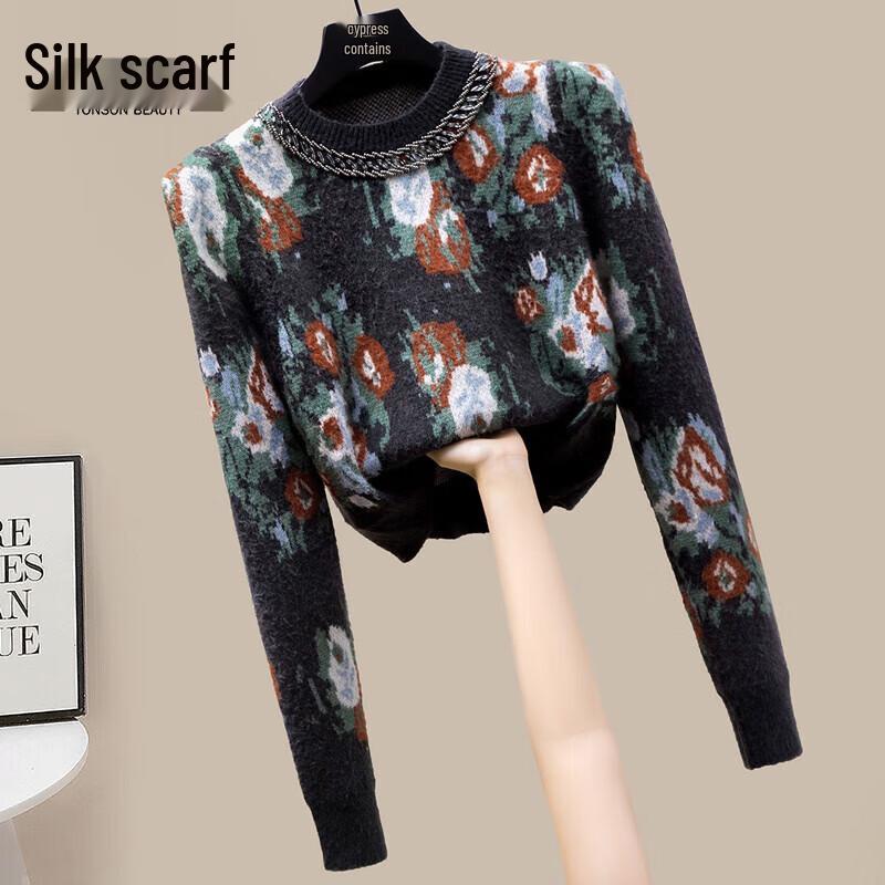 

Sisbyshe Women s Beaded Round Neck Short Pullover Sweater L