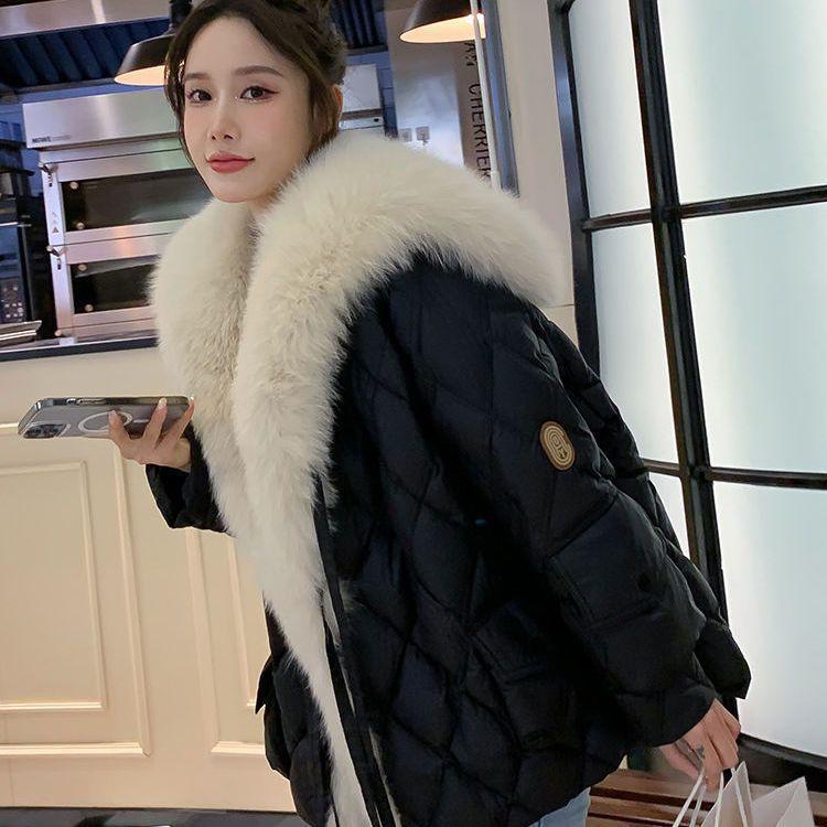 New imitation fox fur navy collar down cotton jacket wool cotton clothing women's medium and long autumn and winter clothing