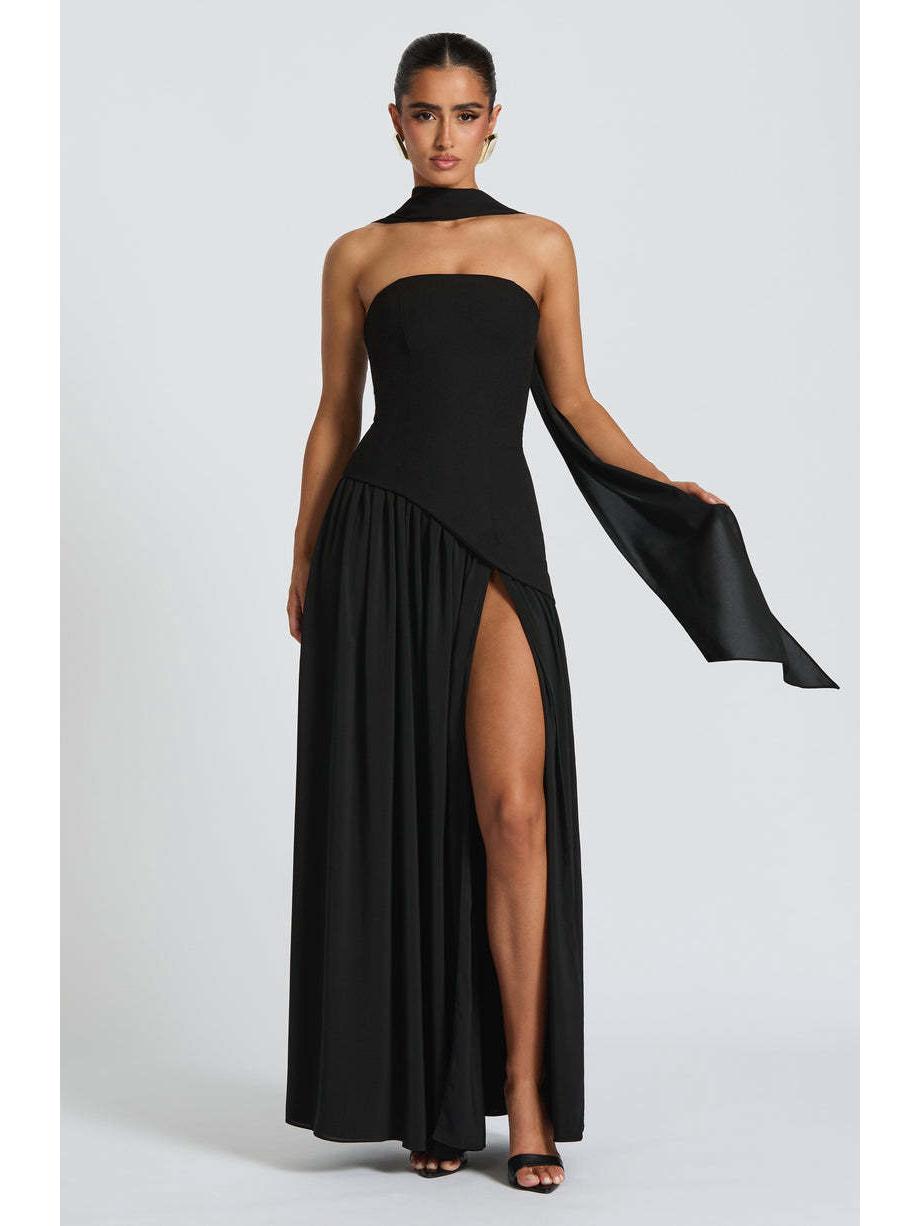 

2025 Европейское и Американское Сексуальное Платье без Спины, без Бретелей, с Разрезом – Длинное, Модное, Однотонное Small