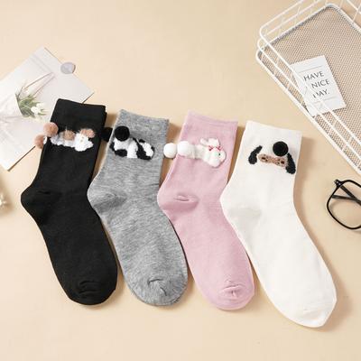 3D Cartoon Tier Crew Socken für Damen Niedliche Plüsch-Deko Atmungsaktive Baumwollsocken Panda Hund Hase Katze Muster Mittelhohe Socken für Freizeit Alltag