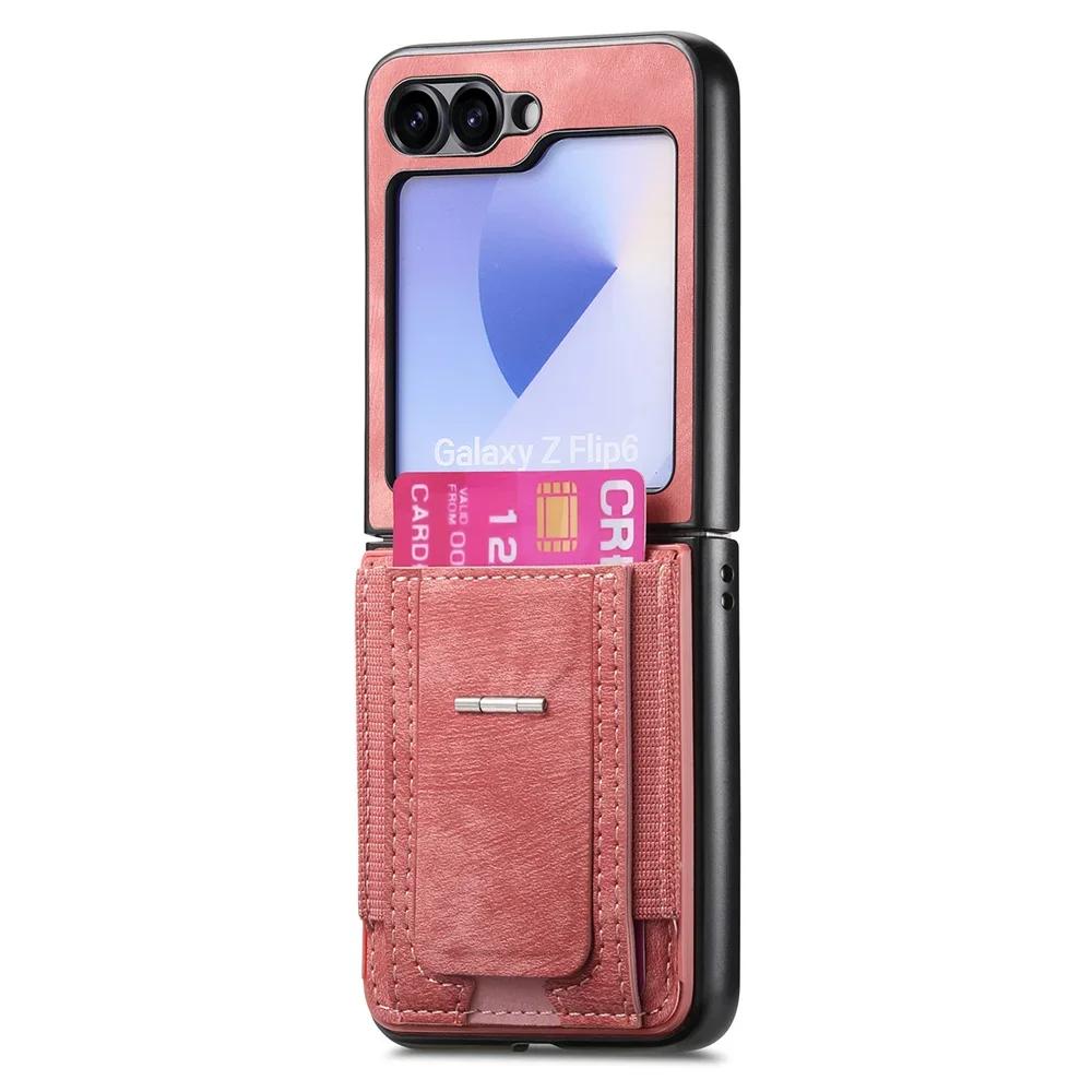 Retro Leather Bracket Wallet with Card Holder Phone Case for Samsung Galaxy Z Flip 6 5 4 3 Flip6 Flip5 Flip4 Protective Cover
