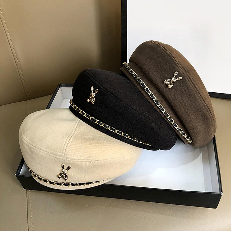 Women Rabbit Berets Style For French Artist Warm Winter Beanie Hat Solid Color Elegant Lady All Matched Painter Caps