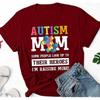 Camiseta Estampada com Letras 'Mãe Autista' para Mulheres Manga Curta Gola O Solta Verão Camiseta Feminina Tops Camisetas Mujer