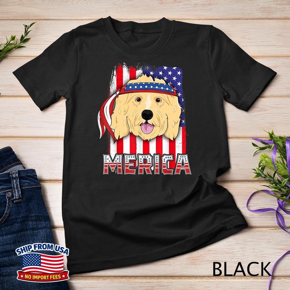 Merica Golden Doodle 4th of July Family Dog American Flag Unisex T-Shirt