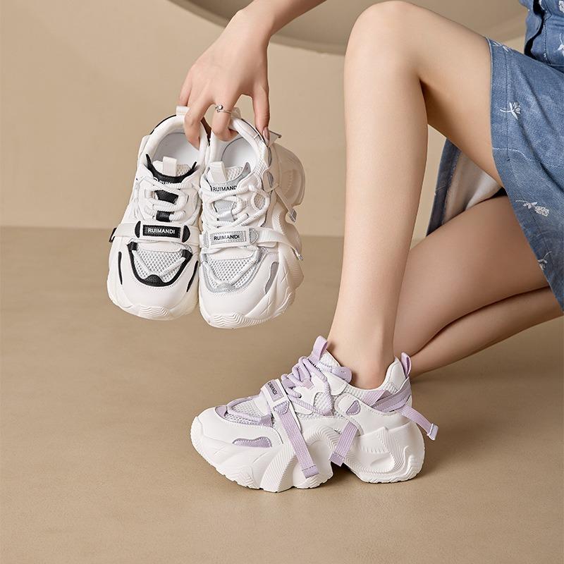 Autumn new mesh casual sports shoes women's thick-soled heightened color matching dad shoes women's student shoes