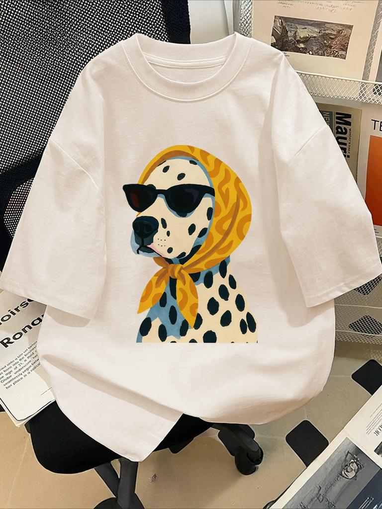 2026 Summer Retro Unisexs Dalmatian Print Tshirt Unisex Cotton And Breathable Short Sleeve Loose Casual Unisex Y2k Streetwear