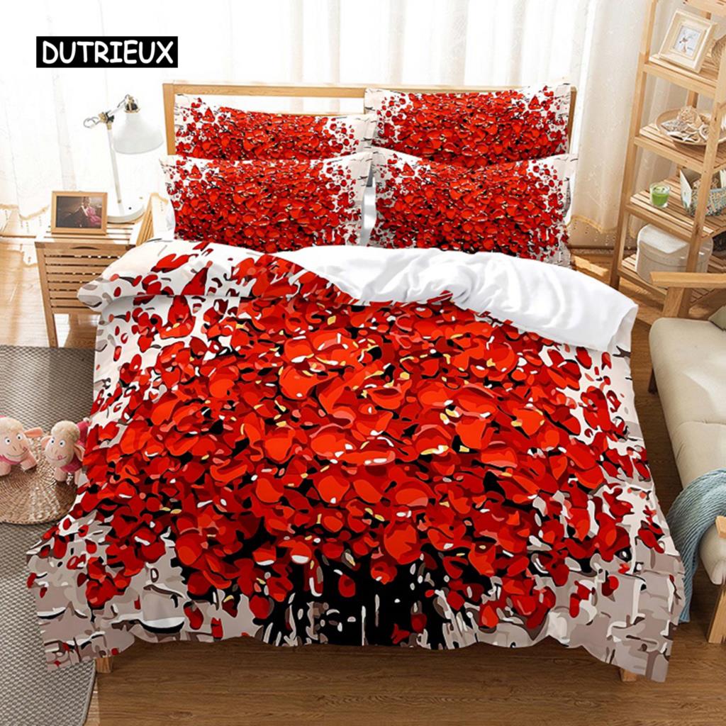 Povlečení červená růže Povlak na přikrývku/přikrývku Pouzdro na polštář 3D HD Double Full King Queen Twin Single 3/2KS Polyester Povlak na přikrývku