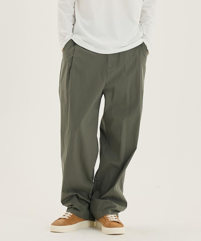 MINDBRIDGE [Couture] Wide Single-Pleat Nylon Blend String Elastic Pants - 2 Colors