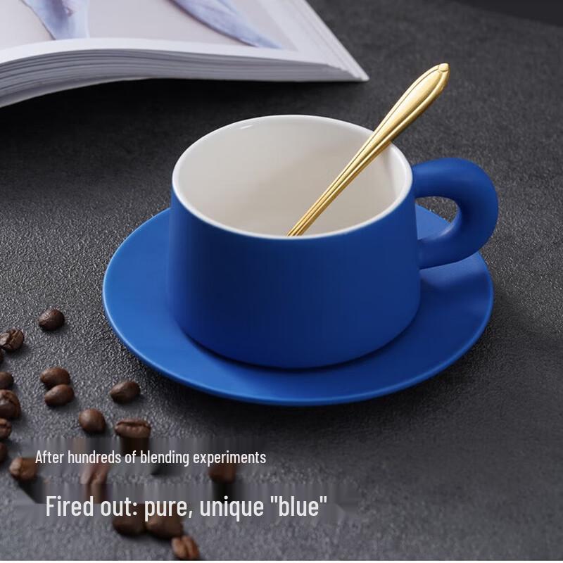 Matte Ceramic Coffee Cup and Saucer Set with Fat Handle