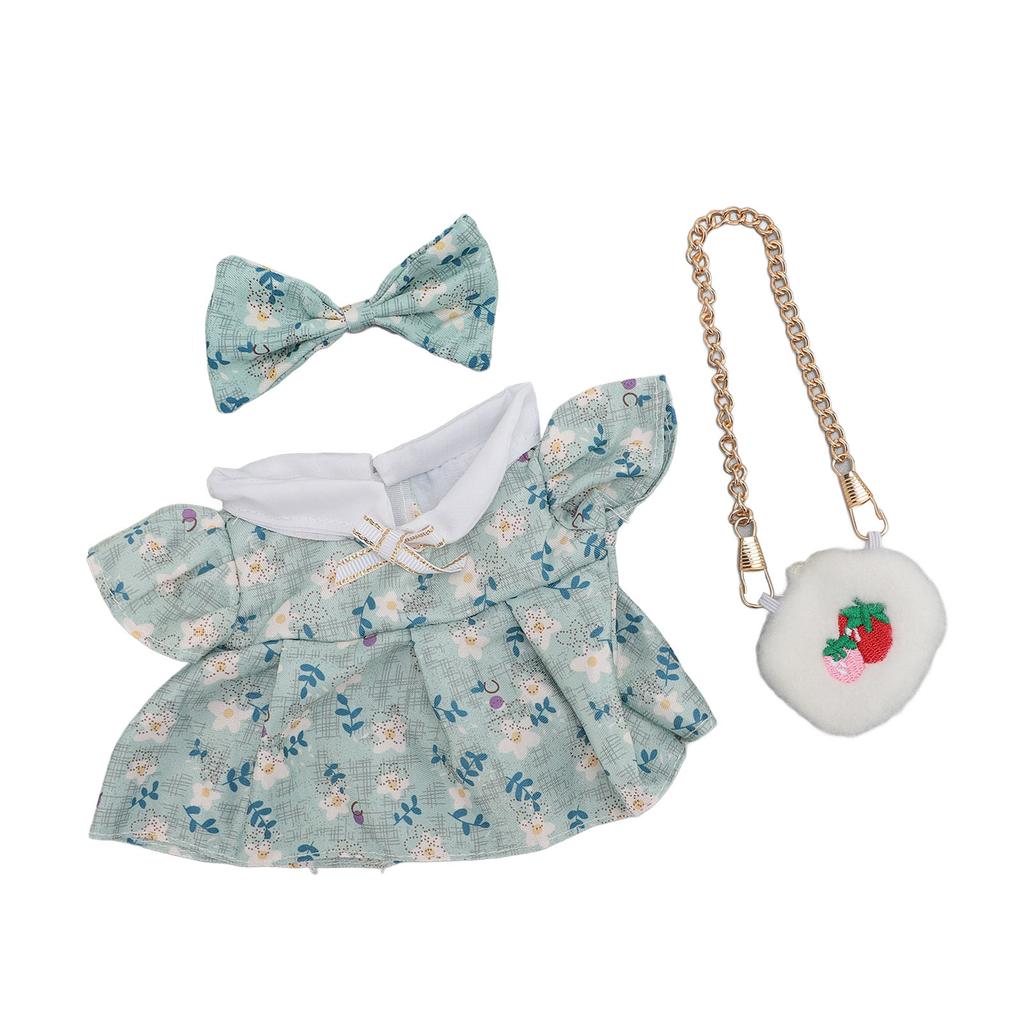Plush Doll Clothes Cotton and Cloth Bow Tie 20cm Plush Doll Outfits Dress with Strawberry Bag 2