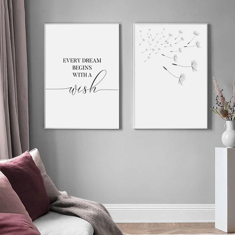 Dandelion Wall Art Canvas Painting Make Wish Dandelion Poster Prints Nordic Style Minimalist Living Room Bedroom Home Decor