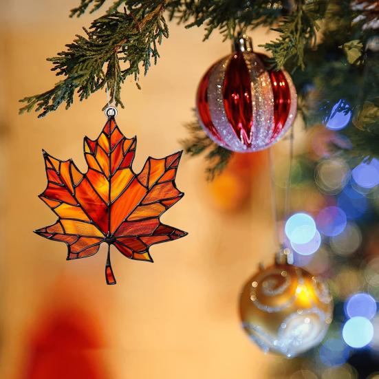 Lønneblad Solfanger Hengende Dekorasjon Thanksgiving Dag Høst Farget Glass 2D Flat Akrylglass Vindu Vegghengende Skilt Ornament