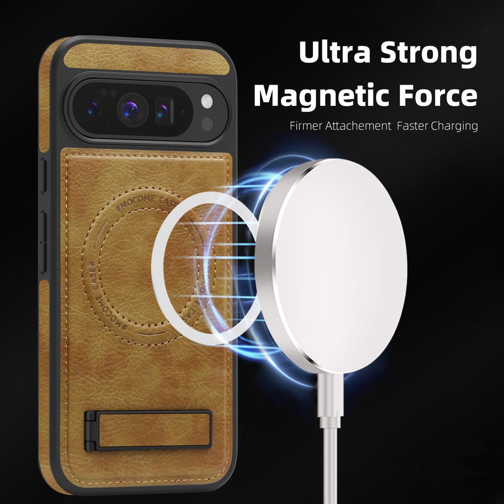 For Google Pixel 10 Pro XL Case Compatible with MagSafe Kickstand Leather Phone Back Cover