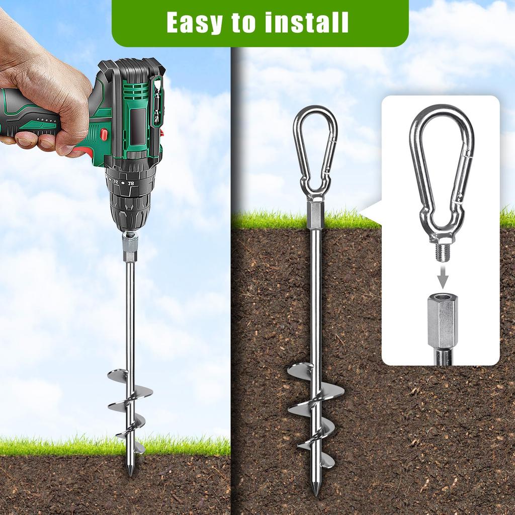 SELEWARE Ground Trampoline Tent Strong Wide Spiral Ground Anchors for and Animal Swing Sets 18-inch Screw-in Anchors, 4-Pack, Heavy-Duty Stakes,