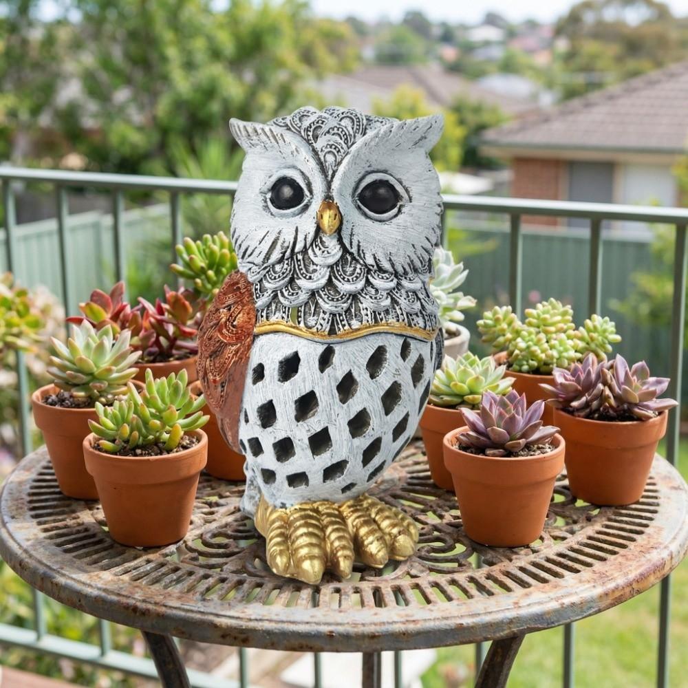Lampada Proiezione Esterna Animale Gufo Resina Luce Sensore di Luce Automatico Alimentata a Energia Solare Decorazione Giardino Cava Durevole Luci