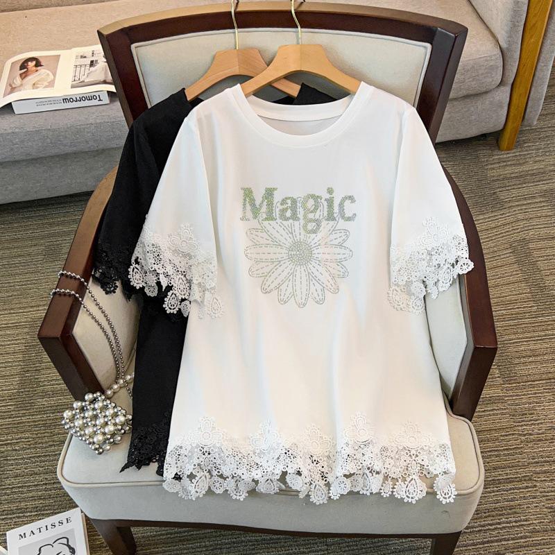 

Plus Size Women s Loose Round Neck Mid-Length Short Sleeve T-Shirt - Bust 150/160 (Sizes 200-350 jin) 6XL