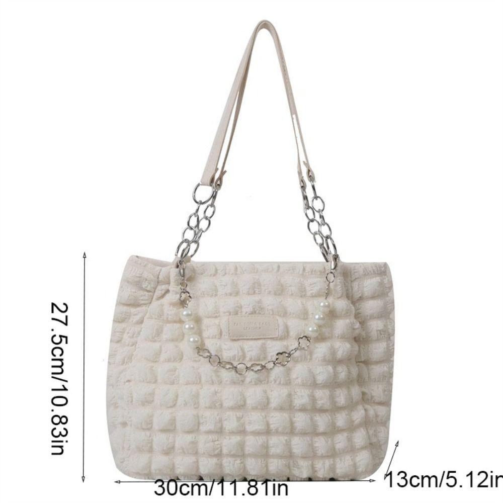 Korean Style Plaid Handbag Beaded Bubble Cloud Bag Fashion Pleated Tote Bag  Girls