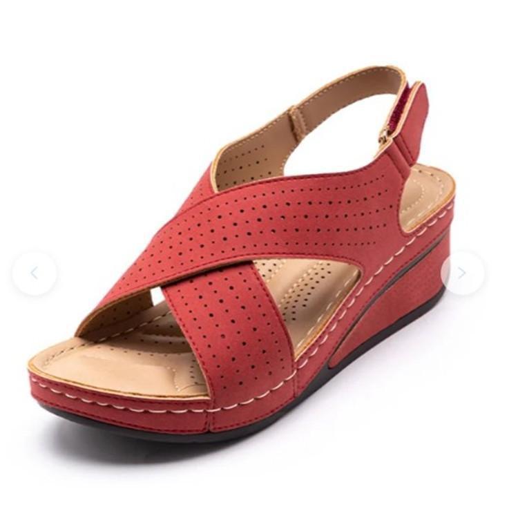 Plus Size Women's Summer Wedge Sandals - Breathable, Velcro Strap, Thick Sole, Hollow Design