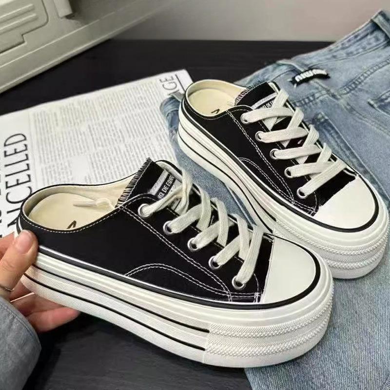 

Новые парусиновые туфли на толстой подошве, увеличивающие рост, с защитой носка и полушлепанцами для одной ноги 40 чёрный