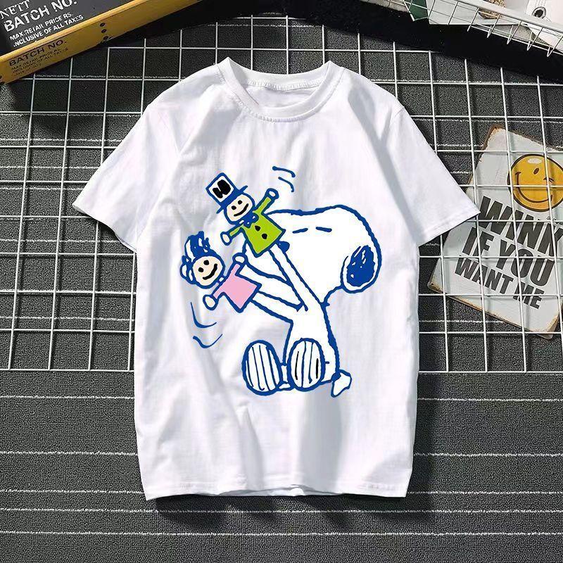 Funny Summer Fashion Snoopy Cartoon Printed Men's and Women's T-Shirts High Quality Cotton Casual Sports Short Sleeves Tops