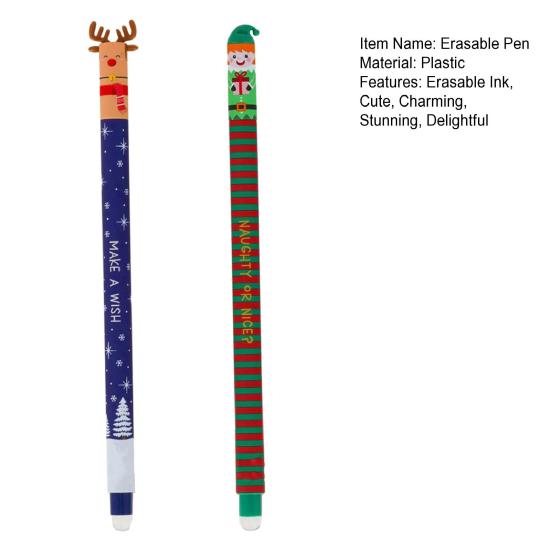2 Pcs Christmas Erasable Gel Pens Retractable Cartoon Pens Fine Point Cute Holiday Writing Pens for School Office Kids Students Xmas Party Favors