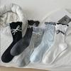 5Pairs Ruffle Mid Tube Socks Thin Sweet Socks Women Solid Color Bowknot Pearl Socks  Lady