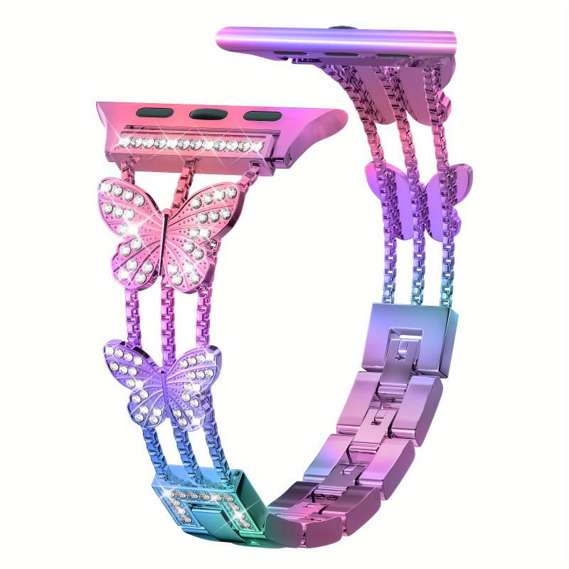 

Подходит для Apple Watch9-1. Полный ассортимент новых маленьких металлических ремешков с бриллиантами в форме бабочки. 38mm40mm41mm разноцветный