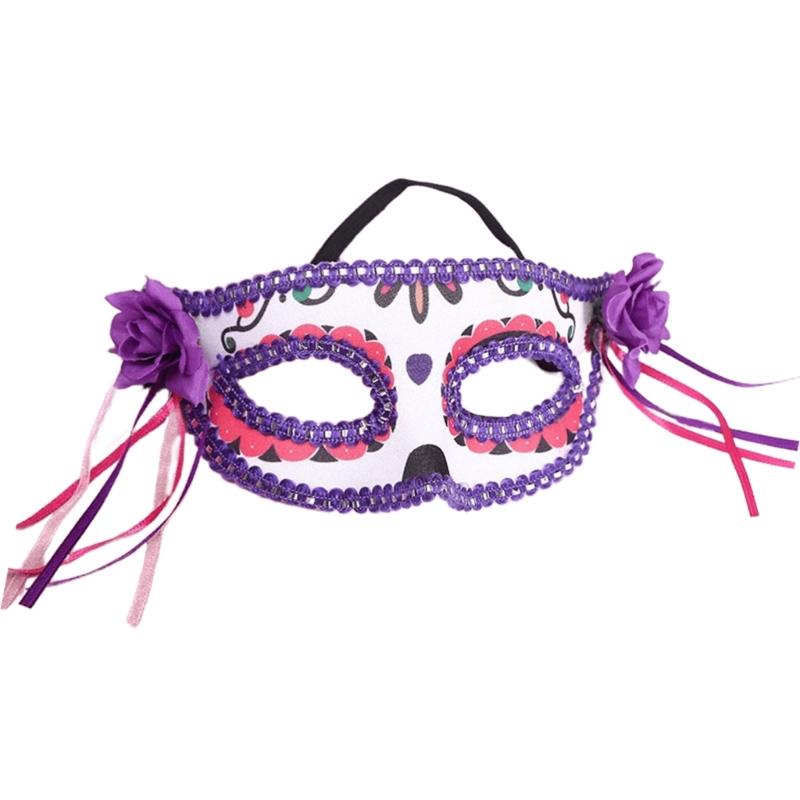 Painted Skull Face Mask For Halloween Festival Party Adjustable Breathable Party Accessory With Floral Design
