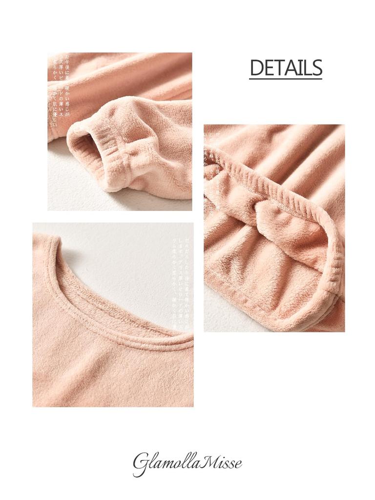 GlamollaMisse Pajama Embroidered Flannel Top with Logo Crew Long Sleeve and Long Pants with Elastic and Slimming Loungewear for and Winter Women's