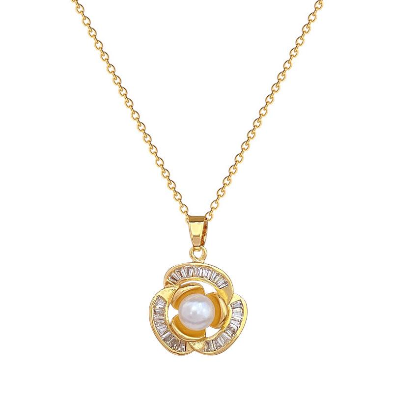 Necklace Earrings Set Light Luxury Full Of Diamonds Pearl Flowers Personality Temperament Banquet Earrings Item Group