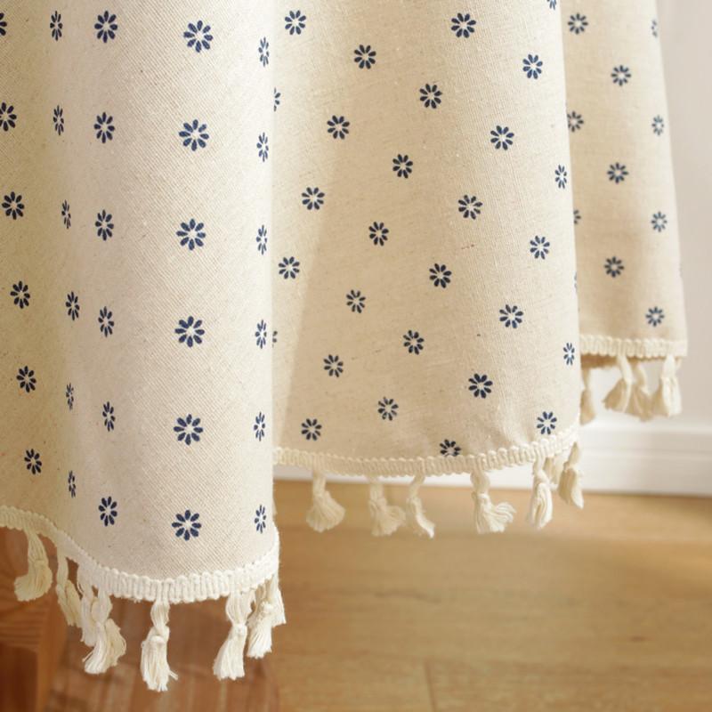 Polyester Linen Tassels Tablecloth, Black Peony Printing Dust-Proof Table Cover,for Kitchen Dinning Coffee Teatable Home Decor