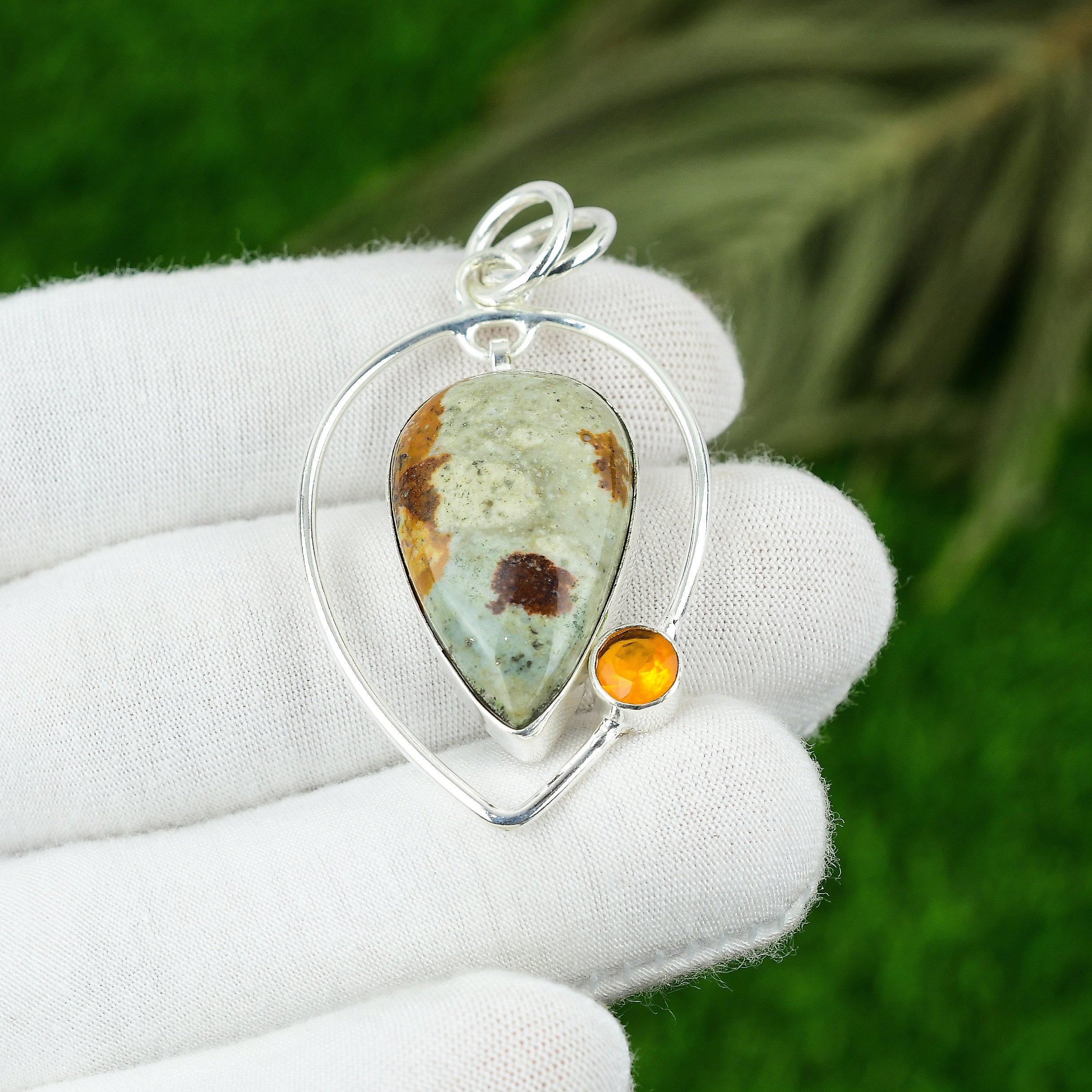 

Sterling Silver Polychrome Jasper Stone Citrine Daughter Bezel Pendant Jewelry