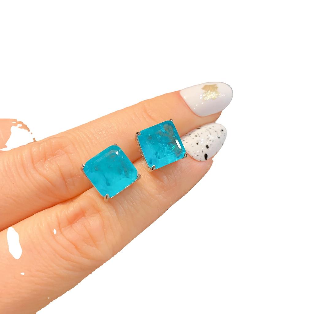 Paraiba Blu-ray, Square Stud Earrings Pendant, Simple Women's Style