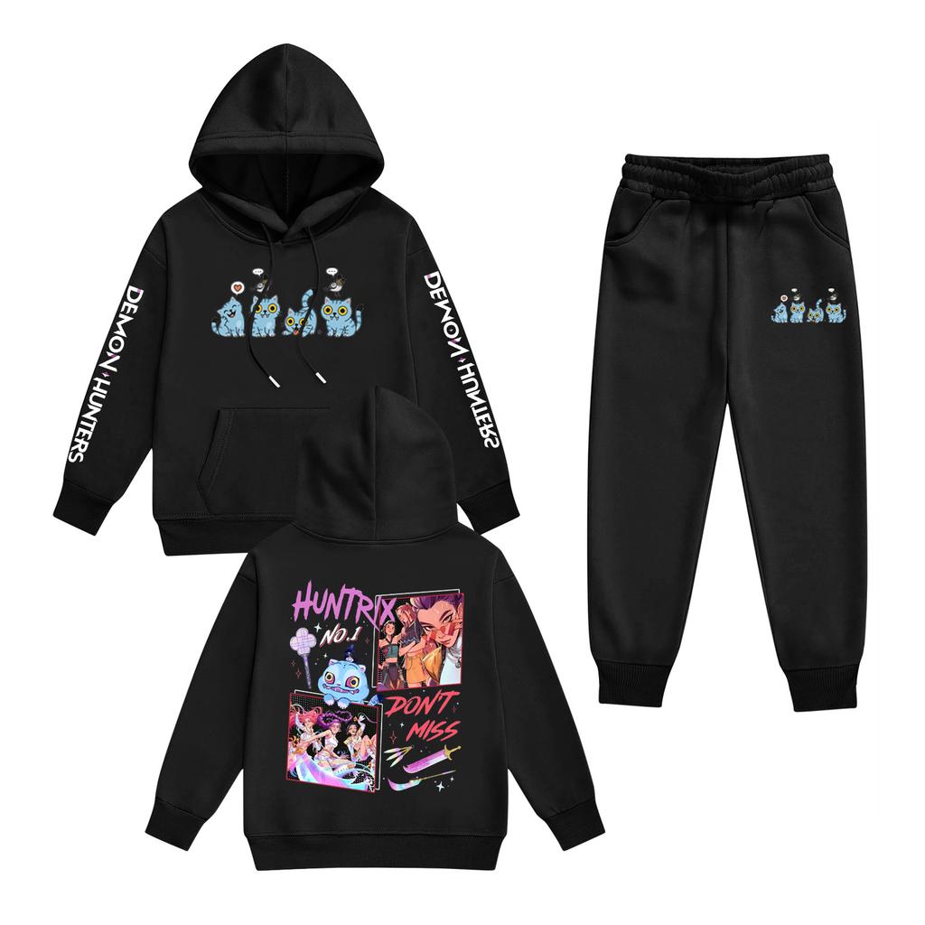 Kids' Long Sleeve Loose Pullover Letter Print Drawstring Hooded Sweatshirt Sweatpants Set
