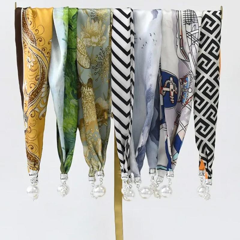 1Pc Cloth Accessories Versatile Patterned Texture Pearl Fashion Neck Protection Scarf Magnetic Silk Scarf