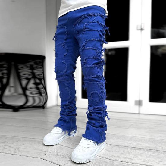 Men Jeans Trendy Street Style Stretch Patchwork Jeans Soft Comfortable Men Pants