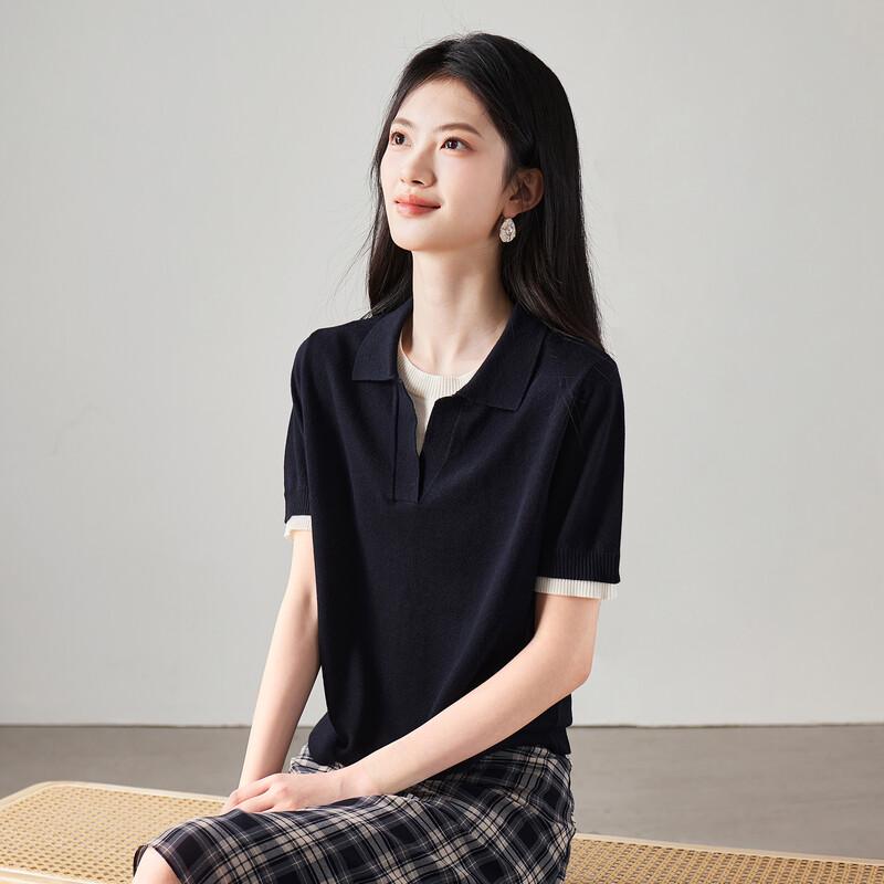SOFSIL Women s Faux Two-Piece Polo Knit Top L
