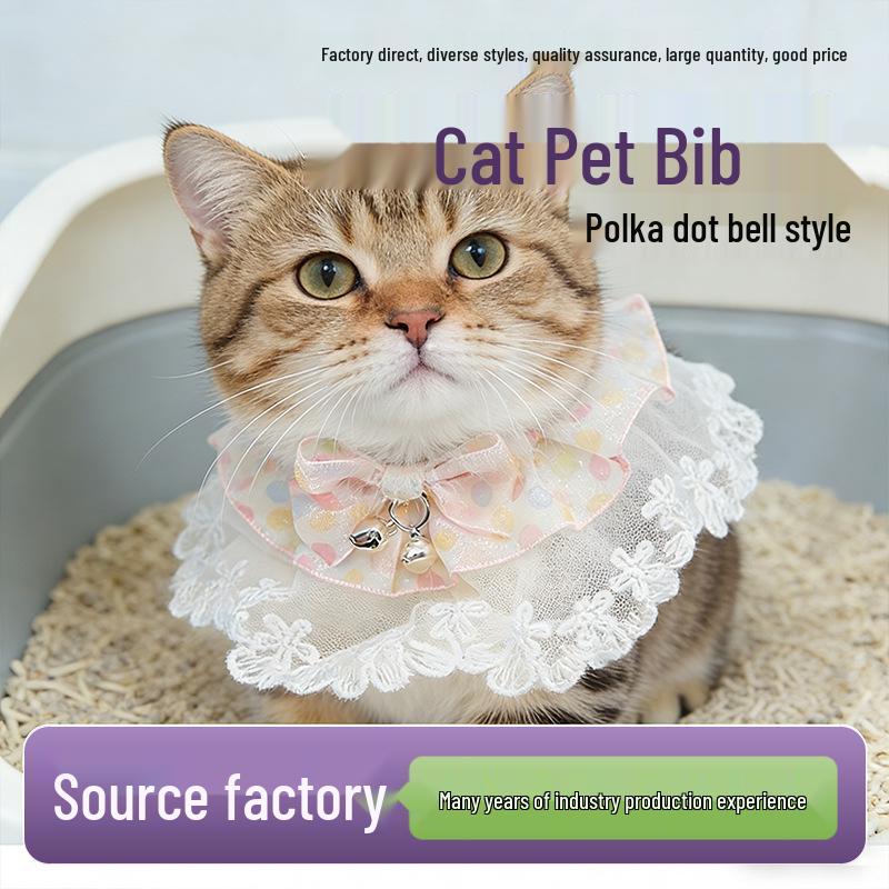Polka Dot Bell Lace Bandana  Bow Tie Collar for Cats and Dogs Medium