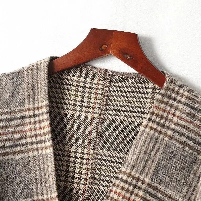 Korean Fashion Design Sense Cloak Plaid Irregular Woolen Coat Women Spring and Autumn New V Neck Top Shawl Cardigan Female