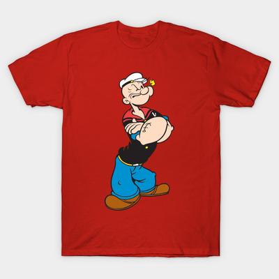 Men Black Print T-shirt Popeye No-Cut Transfer Paper Print Cotton Tshirt