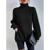 Autumn Winter Turtleneck Women Sweater New Fashion Loose Plus Size Casual Knitted Pullover Sweaters Solid Color Split Elegant Long Sleeve Sweater 1151